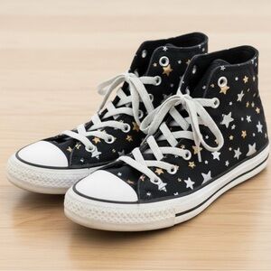 Converse Youth Size 3 Black Star Print Chuck Taylor All Star High Top Sneakers